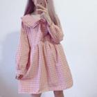 Plaid Long Sleeve Dress Pink - One Size