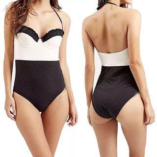 Two-tone Halter Swimsuit
