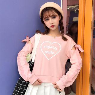 Heart Print Cutout Sweatshirt