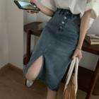 High-waist Slit Button Skirt