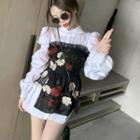 Puff-sleeve Shirt / Strapless Floral Applique Top
