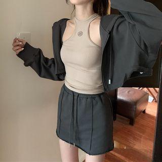 Cropped Hooded Zip Jacket / Camisole Top / Mini Skirt