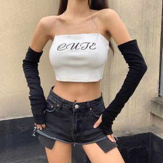Set: Halter Cropped Top + Arm Sleeves