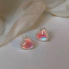Heart Stud Earring Eh1479 - Pink & Silver - One Size