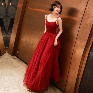 Strappy Sequined A-line Evening Gown