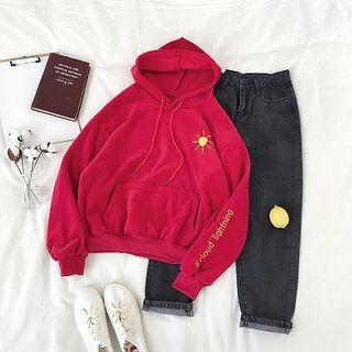 Sun Lettering Embroidered Velvet Long-sleeve Hoodie