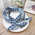 Printed Wired Denim Headband 01# - Plaid - Blue & White - One Size