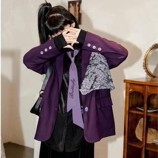 Set: Plain Blazer + Floral Vest