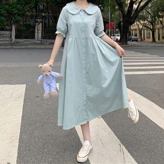 Short-sleeve Peter Pan Collar Midi A-line Shirtdress