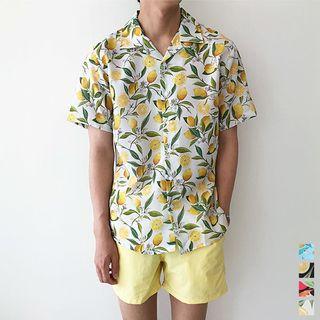 Open-placket Lemon-patterned Shirt