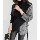 High-neck Patterned-panel Buckled Sweater Black - One Size