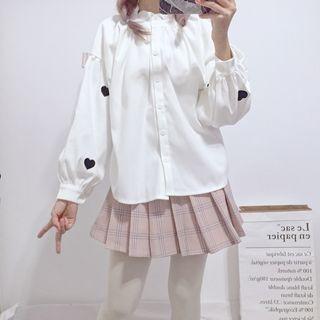 Frill-trim Heart Embroidered Shirt