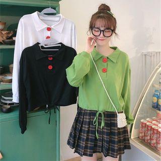 Drawstring Puff-sleeve Polo Shirt