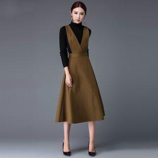 Plain Pinafore Midi Dress