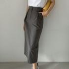 Pocket-side Pleated Long Skirt