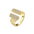 Fashionable Bright Plated Gold Geometric Cubic Zircon Adjustable Open Ring Golden - One Size