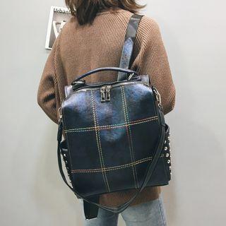 Studded Faux Leather Contrast Stitching Backpack