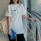 Short-sleeve Smiley Face Embroidered Top As Shown In Figure - One Size