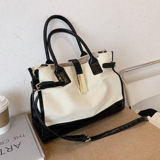 Canvas Panel Crossbody Tote Bag