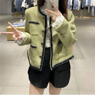 Button-up Tweed Jacket Green - One Size