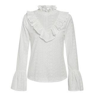 Long-sleeve Stand Neck Ruffled Blouse