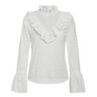 Long-sleeve Stand Neck Ruffled Blouse