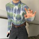 Tie-dyed Long-sleeve Top Green & Blue - One Size