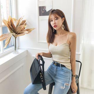 Spaghetti-strap Slim-fit Rib-knit Top