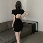 Short-sleeve Plain Open-back Cropped Top / High-waist Plain Mini Skirt