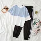 Set: Two-tone T-shirt + Striped Sweatpants