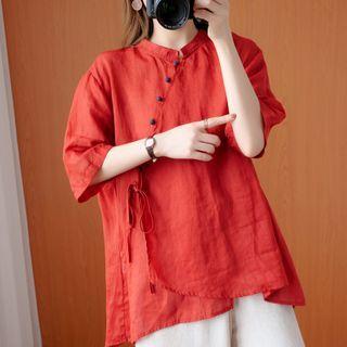 Button-up Elbow-sleeve Top