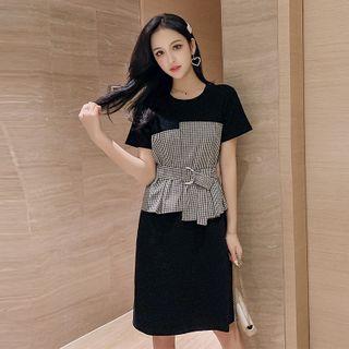 Short-sleeve Gingham Panel T-shirt Dress