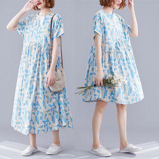 Patterned Short-sleeve A-line Dress / Midi Dress
