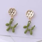 925 Sterling Silver Balloon Dog Drop Earring 1 Pair - Gold & Green - One Size