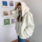 Detachable-hooded Cable-knit Oversized Cardigan Ivory - One Size