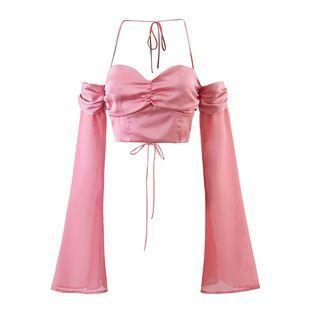 Bell-sleeve Off-shoulder Halter Neck Blouse