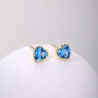 Heart Rhinestone Sterling Silver Earring 1 Pair - Blue Rhinestone - Gold - One Size
