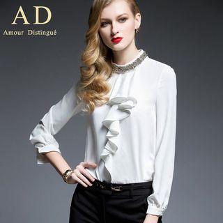 Beaded Ruffle Blouse / Pencil Skirt