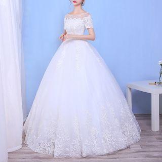 Lace Applique Short-sleeve Wedding Ball Gown