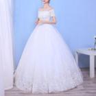 Lace Applique Short-sleeve Wedding Ball Gown