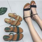 Low Wedge Strappy Slide Sandals