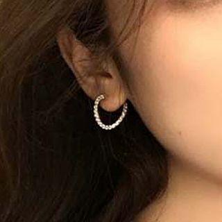 Rhinestone Open Hoop Earring 1 Pair - Normal Needle - One Size