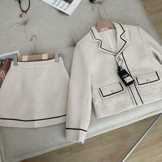 Set: Contrast Trim Blazer + Mini A-line Skirt