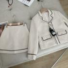 Set: Contrast Trim Blazer + Mini A-line Skirt