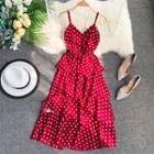 Spaghetti Strap Dotted Tiered A-line Maxi Dress