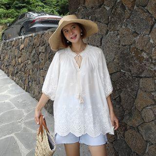 Tasseled Eyelet-lace Blouse