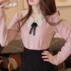 Lace-collar Knit Top With Brooch