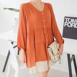 Half-placket Puff-sleeve Blouse