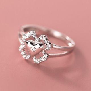 Sterling Silver Rhinestone Heart Layered Ring