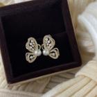 Butterfly Rhinestone Faux Pearl Sterling Silver Earring
